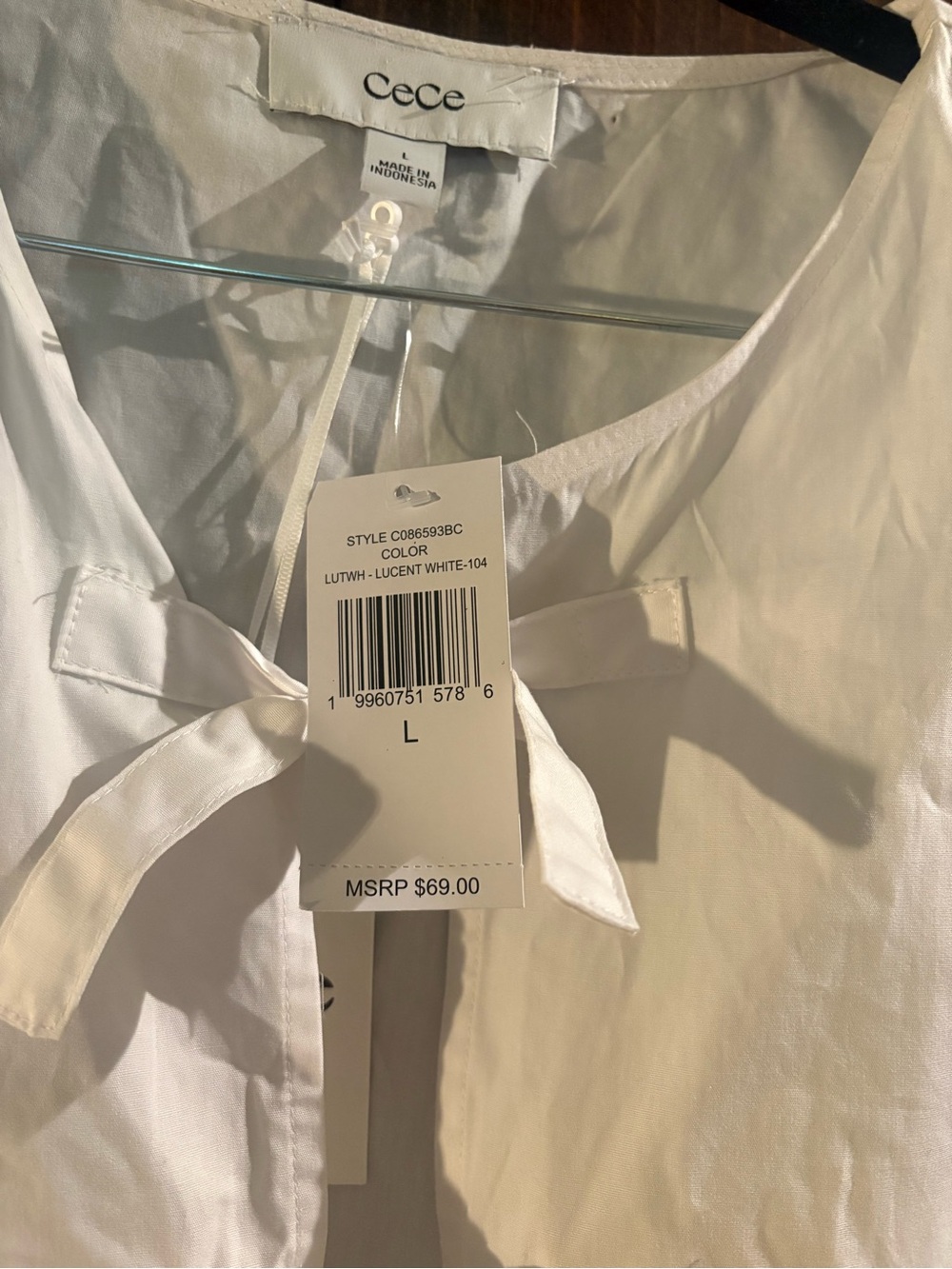 CeCe NWT White Tie-Front Peplum Top with Puff Sleeves - Picture 2 of 4